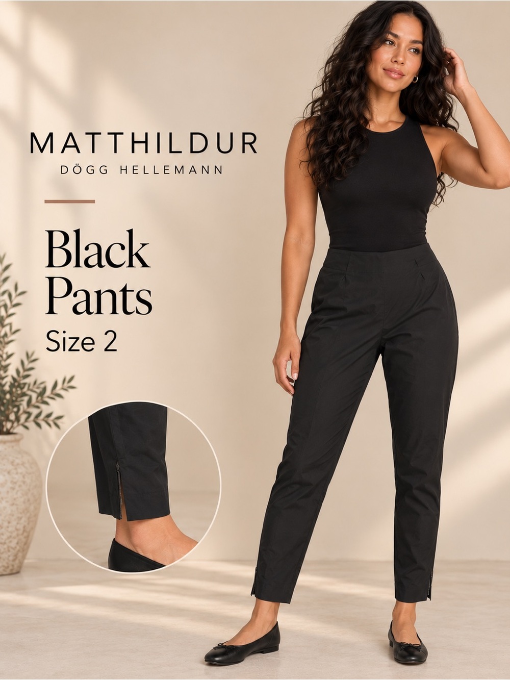 Matthildur Dögg Hellemann Black Zip Hem Tapered Pants Size 2